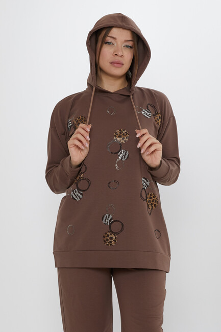 Women's Tracksuit Stone Detailed Brown - 17898 | KAZEE - Thumbnail
