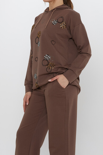 Women's Tracksuit Stone Detailed Brown - 17898 | KAZEE - Thumbnail