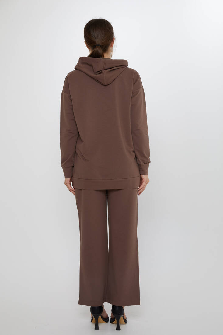 Women's Tracksuit Stone Detailed Brown - 17898 | KAZEE