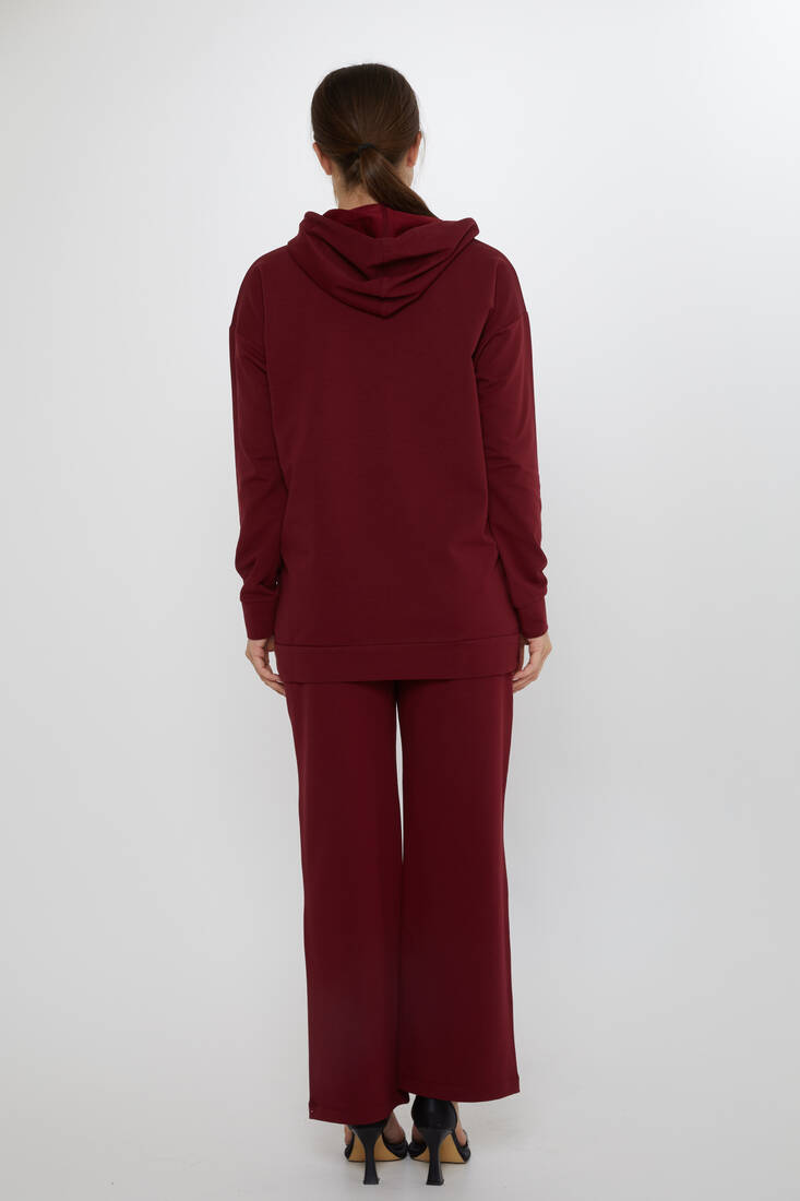 Women's Tracksuit Stone Detailed Claret Red - 17898 | KAZEE
