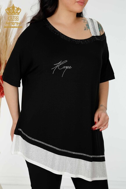 Women's Tunic Stone Embroidered Black - 77721 | KAZEE - Thumbnail