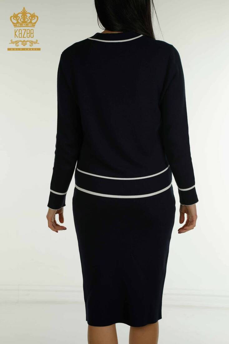 Women's Two Piece Suit Pocket Detail Navy Blue - 30867 | KAZEE