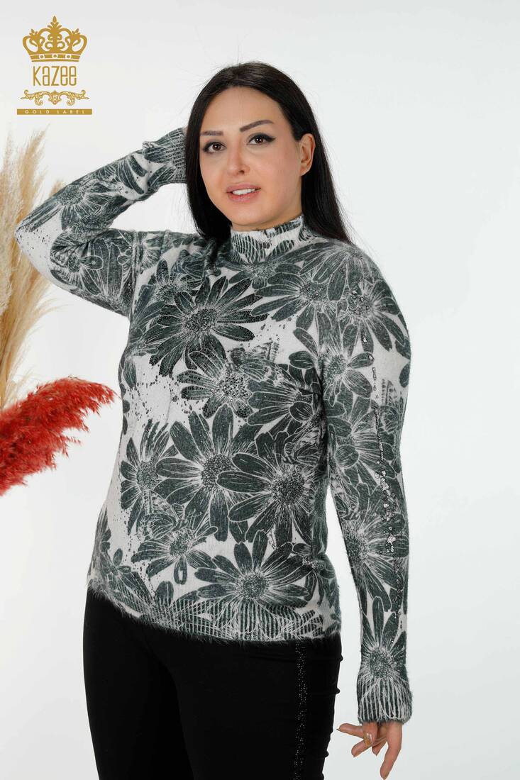 женская бежевая куртка из ангоры с цветочным принтом - 16006 | КАZЕЕ