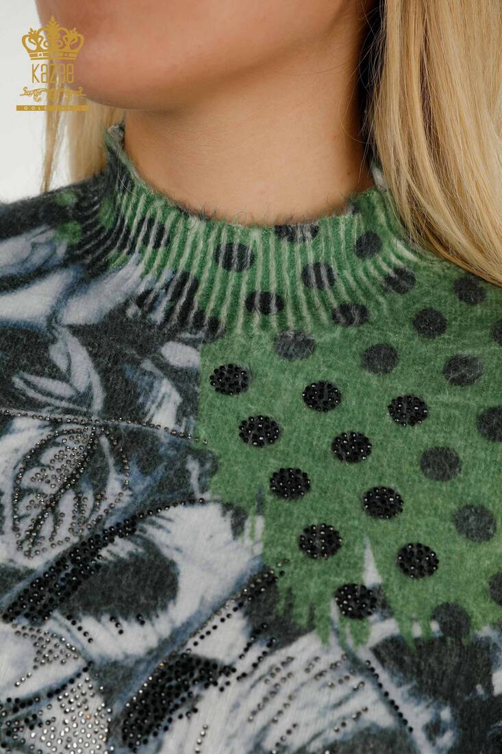 женский ангорский камень с вышивкой зеленого цвета - 16011 | КАZЕЕ