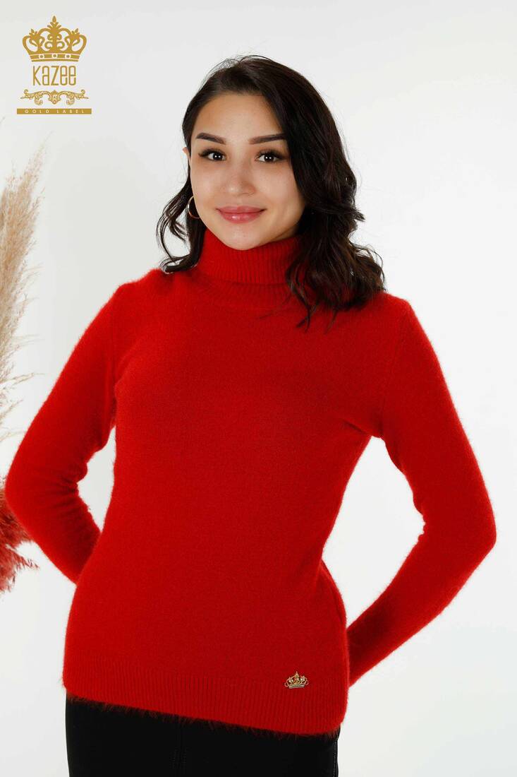 Женская куртка из ангоры с логотипом красного цвета - 12046 | КАZЕЕ