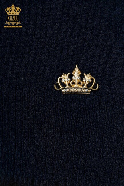 Женская куртка из ангоры с логотипом темно-синего цвета - 12046 | КАZЕЕ - Thumbnail