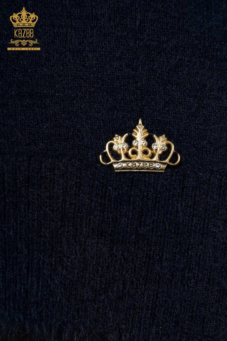 Женская куртка из ангоры с логотипом темно-синего цвета - 12046 | КАZЕЕ
