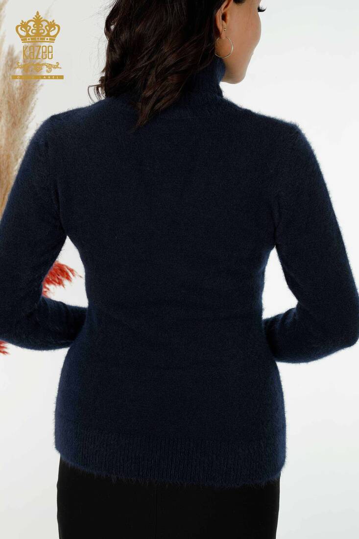 Женская куртка из ангоры с логотипом темно-синего цвета - 12046 | КАZЕЕ