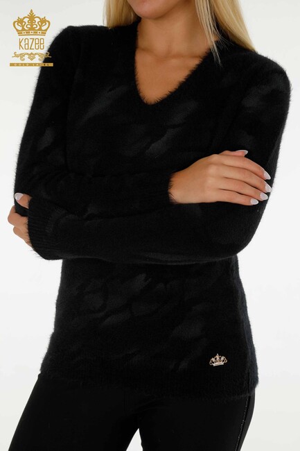 женская куртка из ангоры с v-образным вырезом, черная - 18992 | КАZЕЕ - Thumbnail