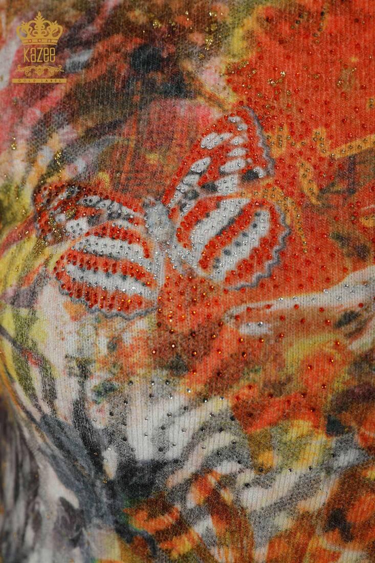 женский ангорский камень с вышивкой оранжевого цвета - 16002 | КАZЕЕ