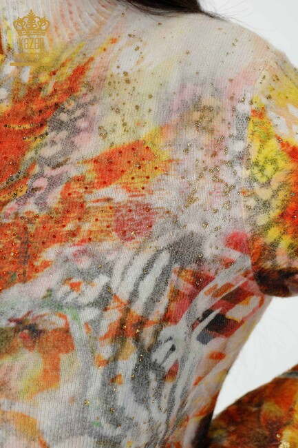 женский ангорский камень с вышивкой оранжевого цвета - 16002 | КАZЕЕ - Thumbnail