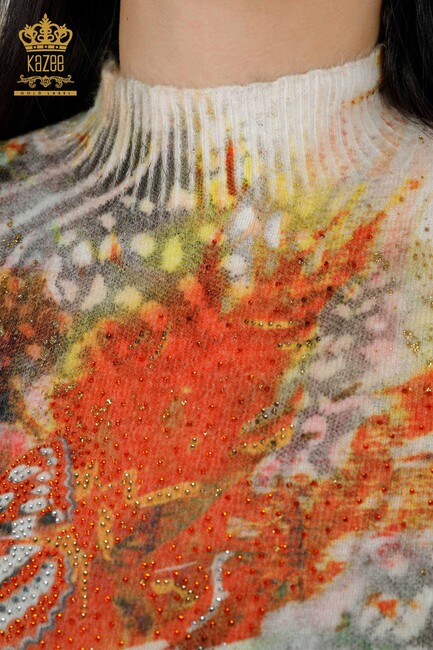 женский ангорский камень с вышивкой оранжевого цвета - 16002 | КАZЕЕ - Thumbnail