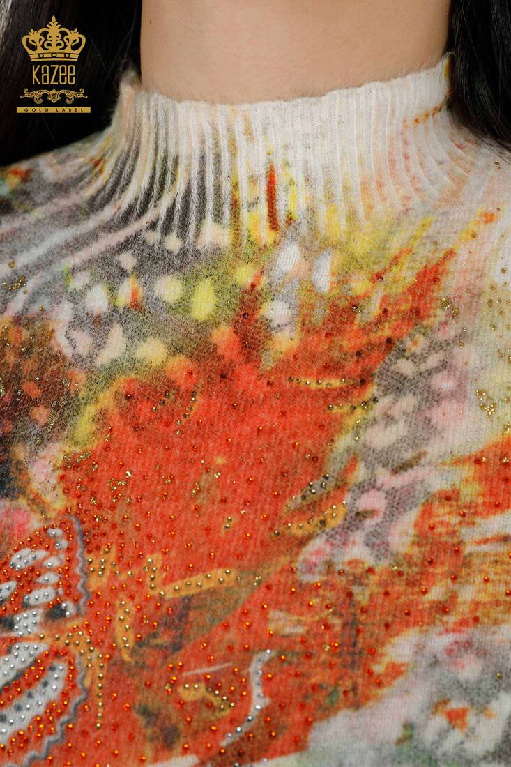 женский ангорский камень с вышивкой оранжевого цвета - 16002 | КАZЕЕ