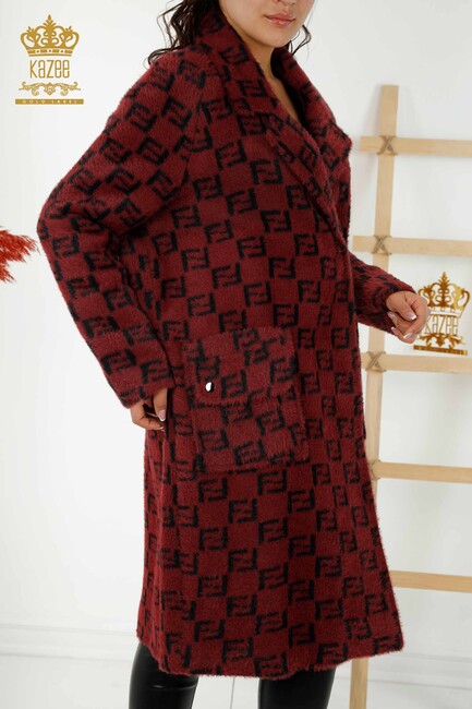 женское пальто с карманами и деталями бордово-красный - 19089 | КАZЕЕ - Thumbnail