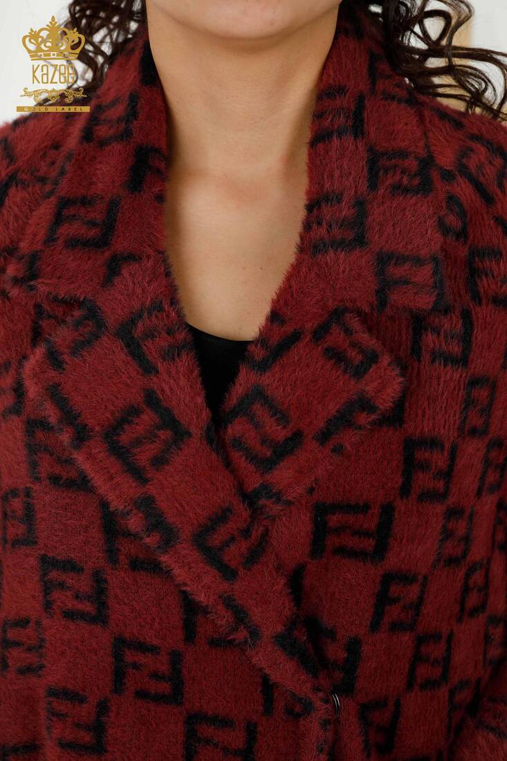 женское пальто с карманами и деталями бордово-красный - 19089 | КАZЕЕ