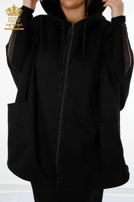 женское пончо с вышивкой камнями черного цвета - 17360 | КАZЕЕ - Thumbnail