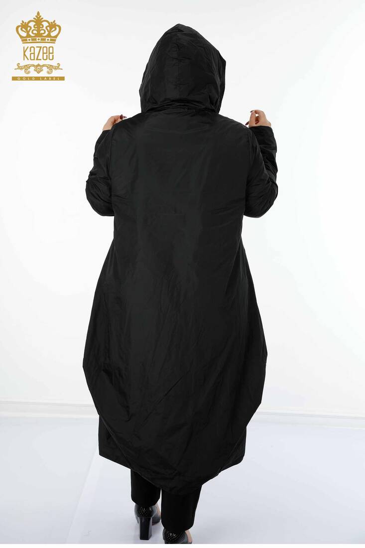 Женский плащ с капюшоном черный - 7572 | КАZЕЕ