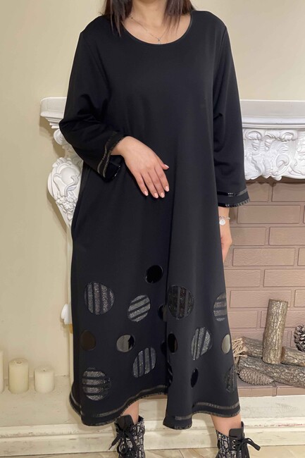 Женское платье с карманами, черное, детализированное - 7583 | КАZЕЕ - Thumbnail