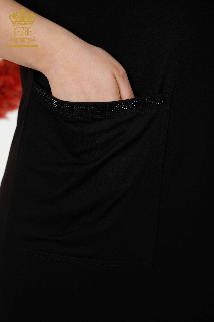 Женское платье с карманами и деталями черного цвета - 7739 | КАZЕЕ