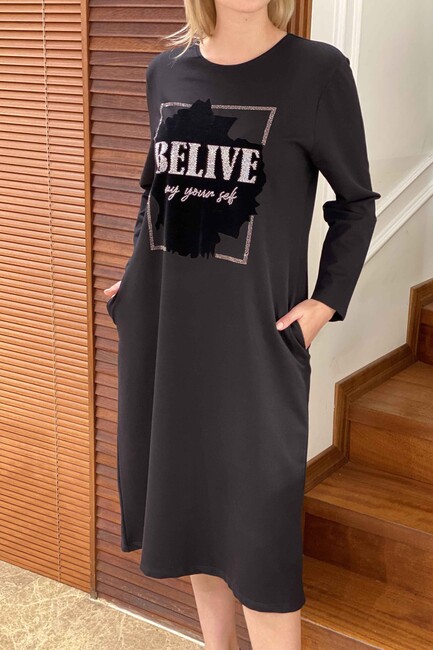 женское платье с надписью черного цвета - 17321 | КАZЕЕ - Thumbnail