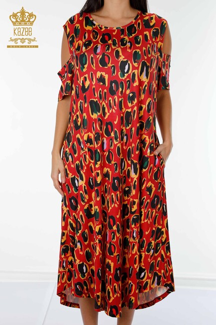 Женское платье с открытыми плечами красного цвета - 77794 | КАZЕЕ - Thumbnail