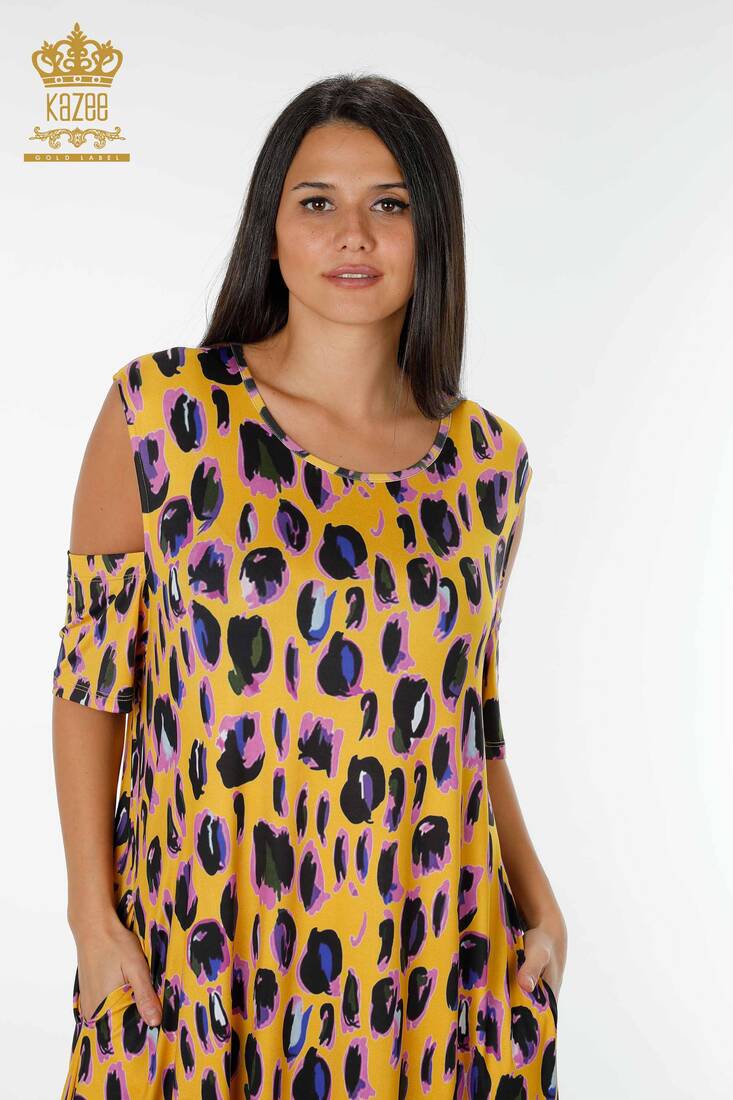 Женское платье на плечах с деталями цвета шафрана - 77794 | КАZЕЕ