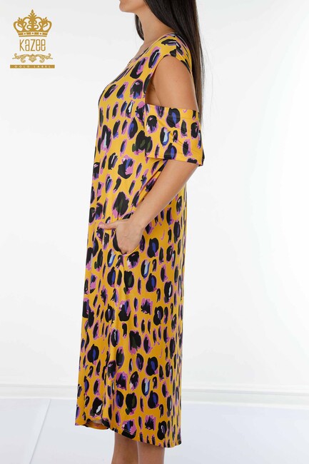 Женское платье на плечах с деталями цвета шафрана - 77794 | КАZЕЕ - Thumbnail