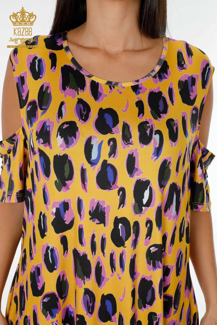 Женское платье на плечах с деталями цвета шафрана - 77794 | КАZЕЕ