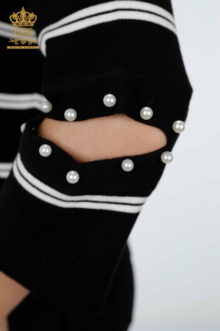 Женский трикотаж с рукавами, детализированный, черный - 14422 | КАZЕЕ - Thumbnail