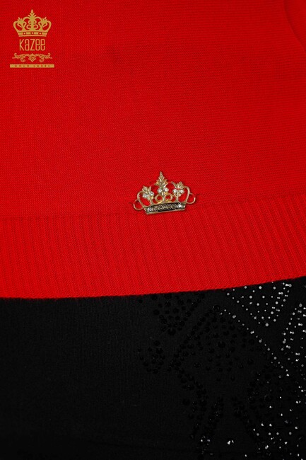 Женский трикотажный свитер Kazee С логотипом Красный - 15695 | КАZЕЕ - Thumbnail