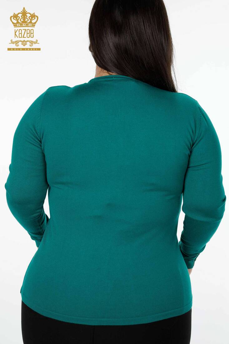 Женский трикотажный свитер зеленый с хрустальными камнями - 14473 | КАZЕЕ
