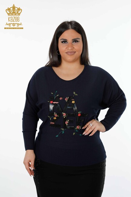 Женский вязаный свитер с надписью темно-синий - 16466 | КАZЕЕ - Thumbnail
