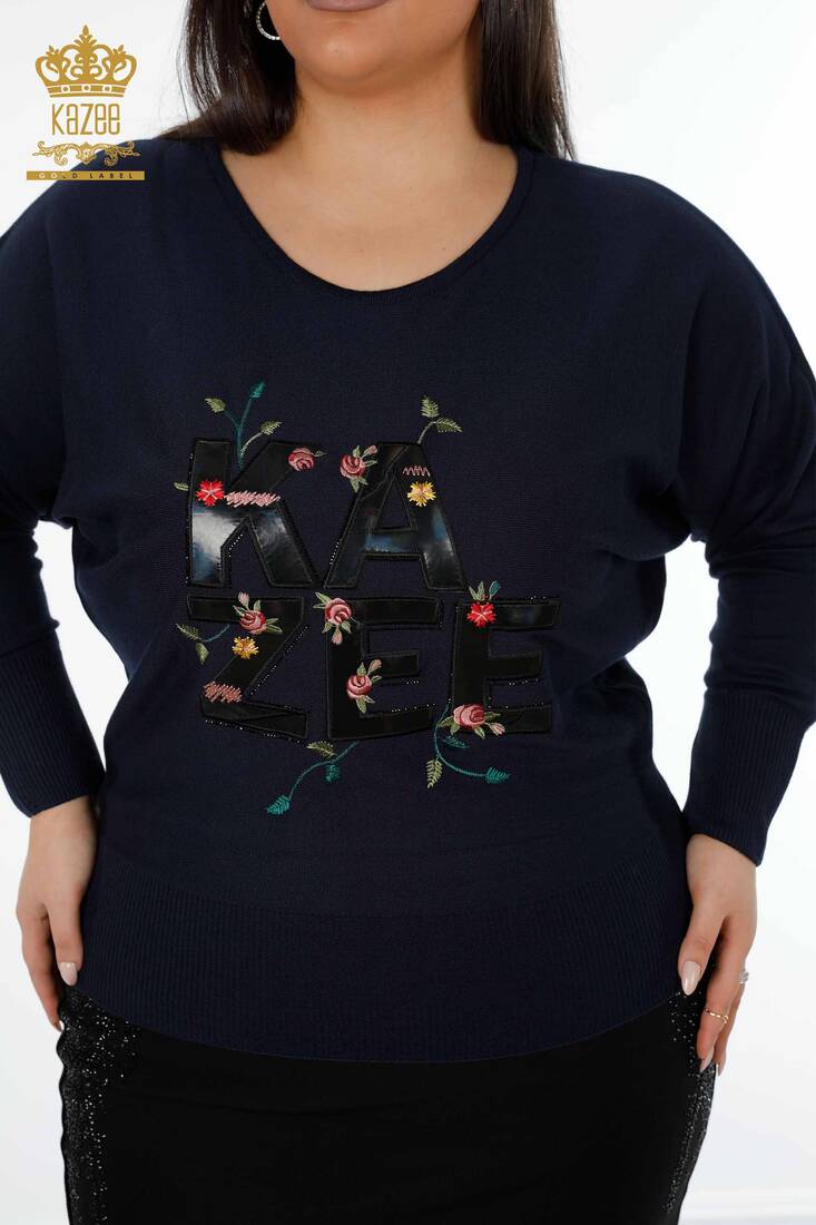 Женский вязаный свитер с надписью темно-синий - 16466 | КАZЕЕ