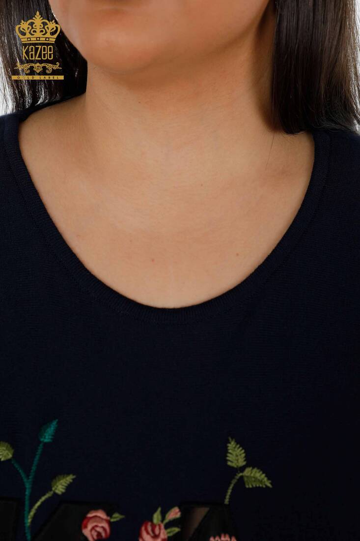 Женский вязаный свитер с надписью темно-синий - 16466 | КАZЕЕ