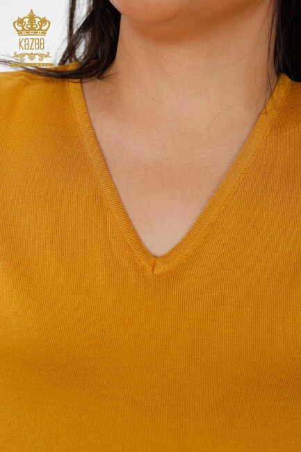 Женский трикотаж, свитер с рукавами, детализированный Шафран - 15191 | КАZEЕ - Thumbnail