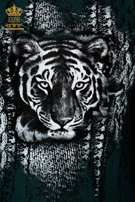 Женский трикотаж Свитер с изображением тигра Темно-зеленый - 15292 | КАZЕЕ - Thumbnail