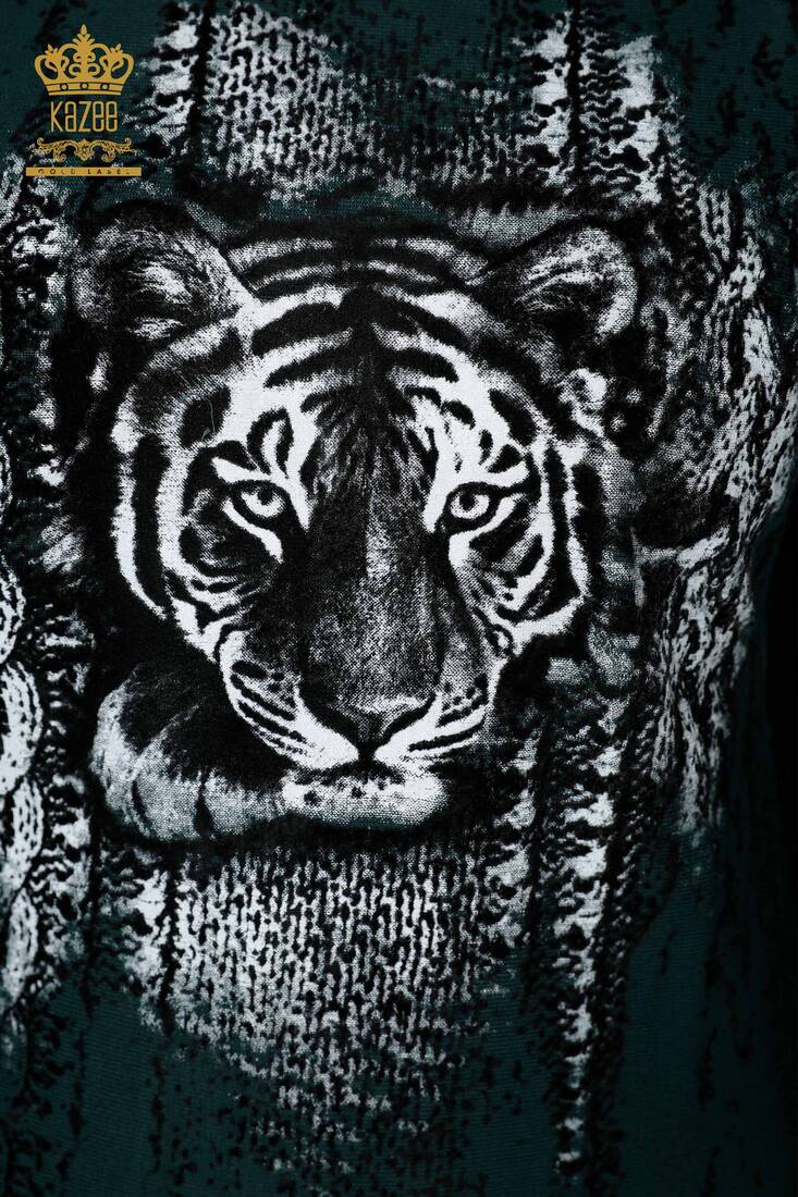 Женский трикотаж Свитер с изображением тигра Темно-зеленый - 15292 | КАZЕЕ