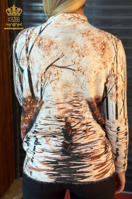 Женский вязаный свитер с цифровой печатью цвета экрю - 18928 | КАZЕЕ - Thumbnail