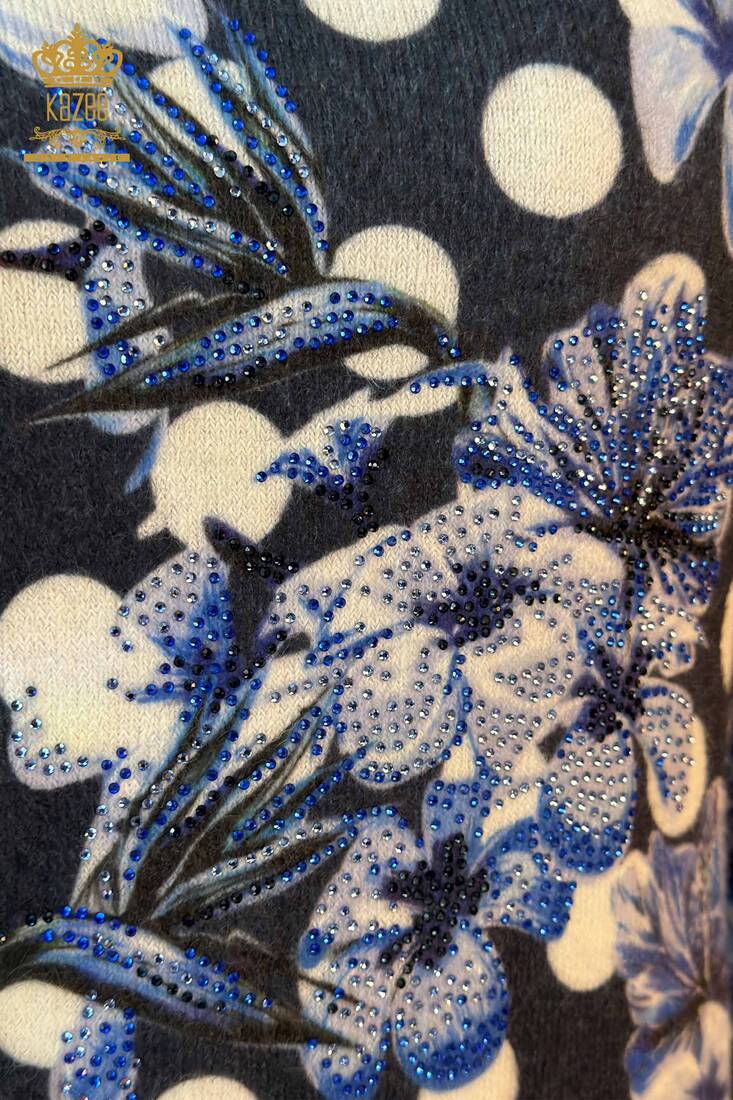 Женский трикотажный свитер с цифровой печатью Синий - 18922 | КАZЕЕ