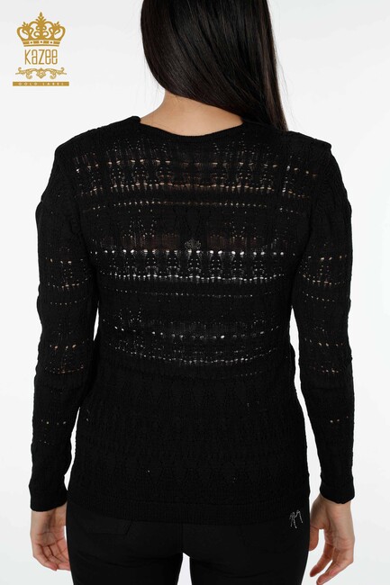 Женский трикотажный свитер с V-образным вырезом черный - 14853 | КАZЕЕ - Thumbnail