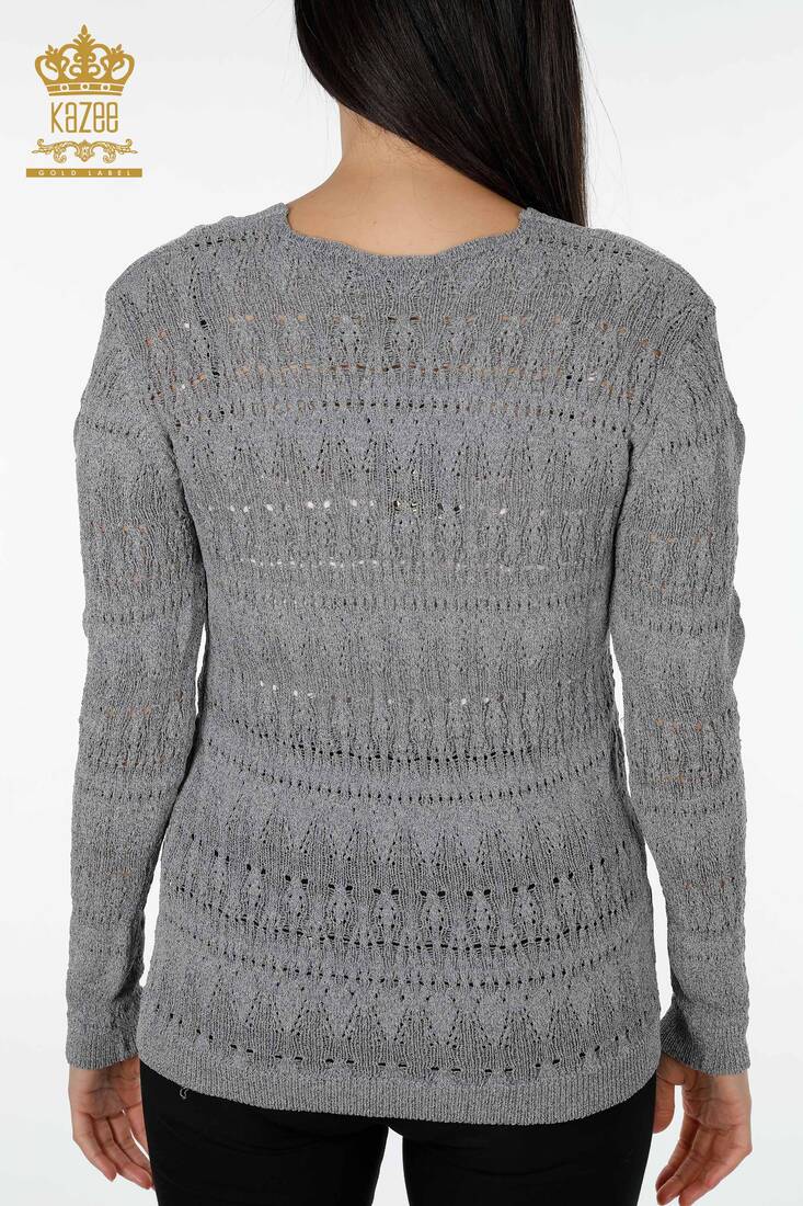Женский трикотажный свитер с V-образным вырезом серый - 14853 | КАZЕЕ