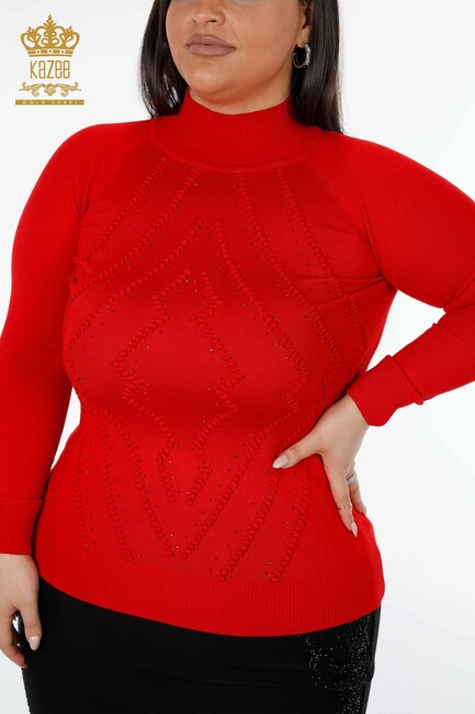 Женский трикотажный свитер с высоким воротником, красный - 14785 | КАZЕЕ - Thumbnail
