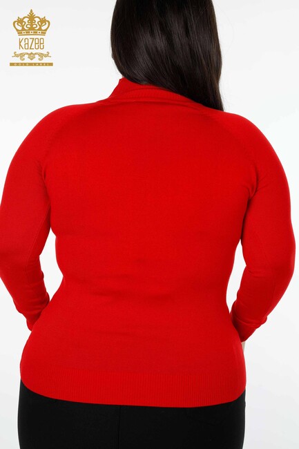 Женский трикотажный свитер с высоким воротником, красный - 14785 | КАZЕЕ - Thumbnail