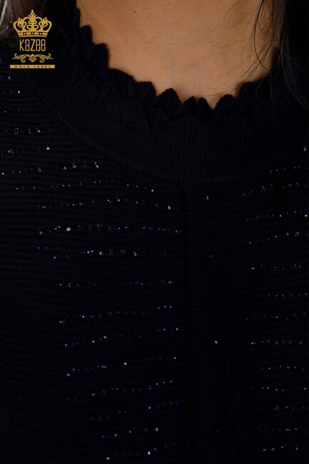 Женский трикотажный свитер с высоким воротником темно-синий - 14787 | КАZЕЕ - Thumbnail