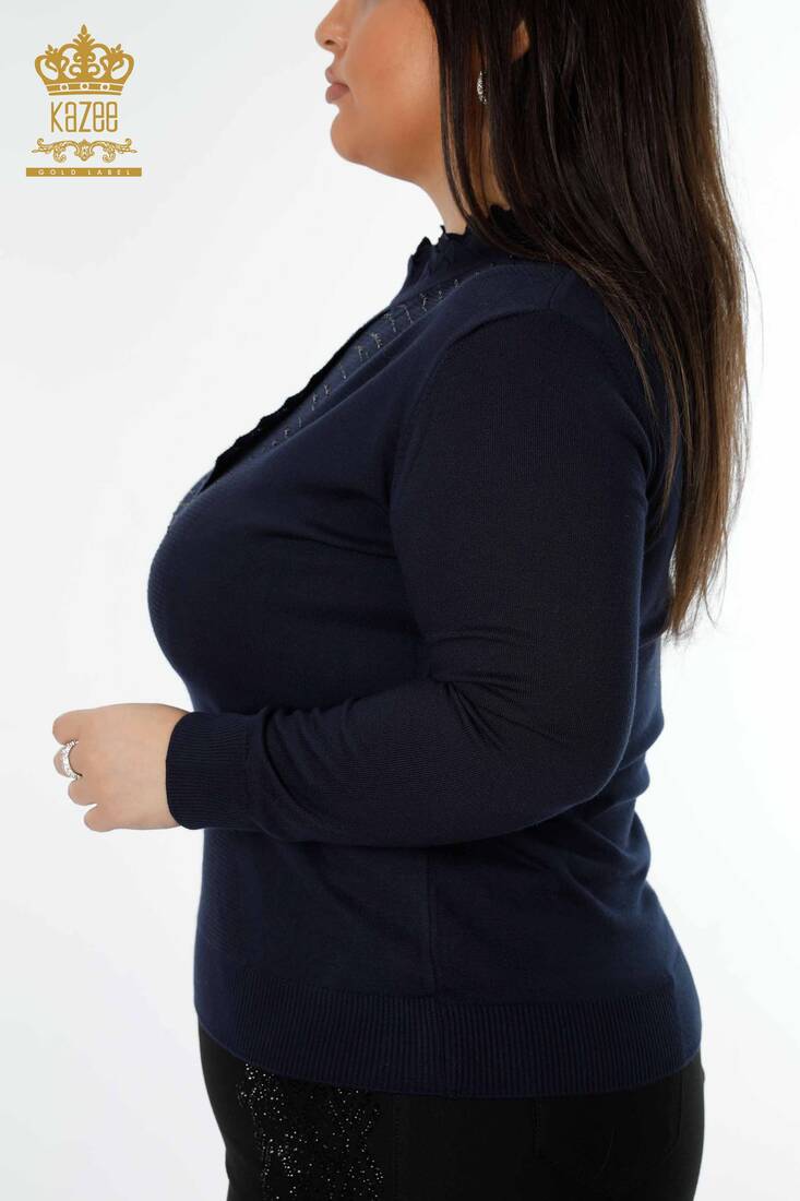 Женский трикотажный свитер с высоким воротником темно-синий - 14787 | КАZЕЕ