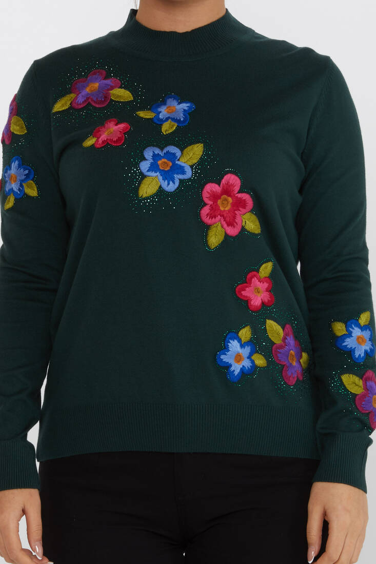 Женский трикотаж с цветочной вышивкой Stoned Olive - 31684 | КАZEЕ