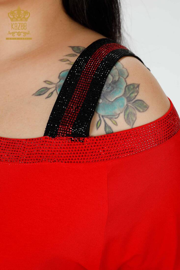 женская туника с вышивкой камнями красная - 77721 | КАZЕЕ