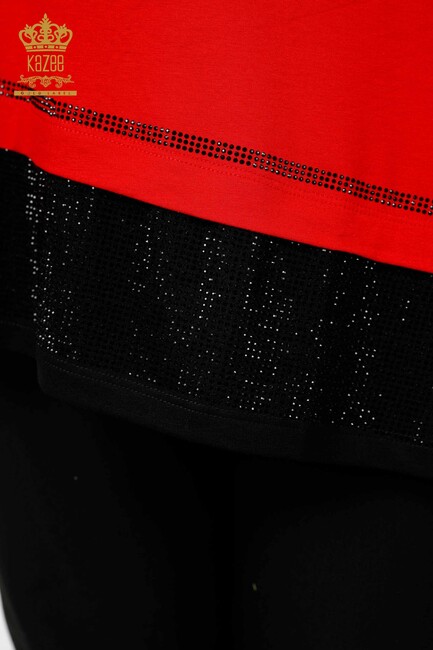 женская туника с вышивкой камнями красная - 77721 | КАZЕЕ - Thumbnail