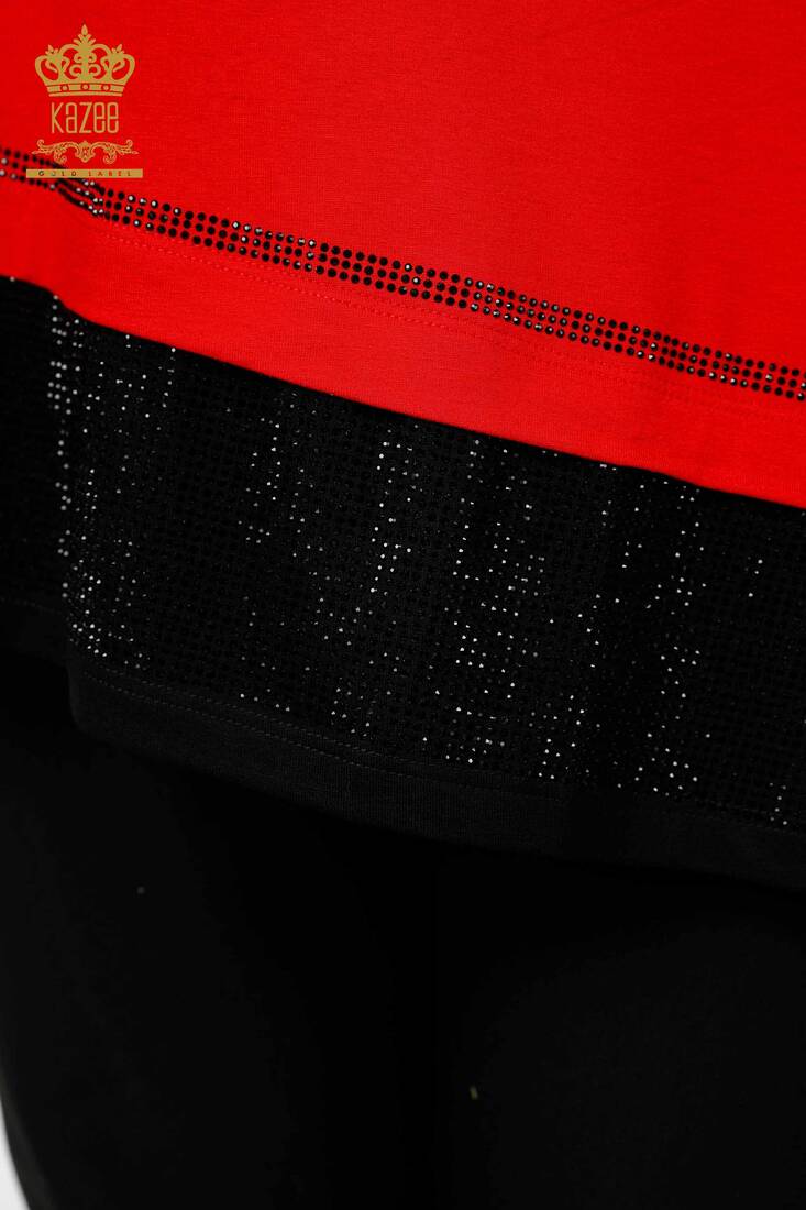 женская туника с вышивкой камнями красная - 77721 | КАZЕЕ
