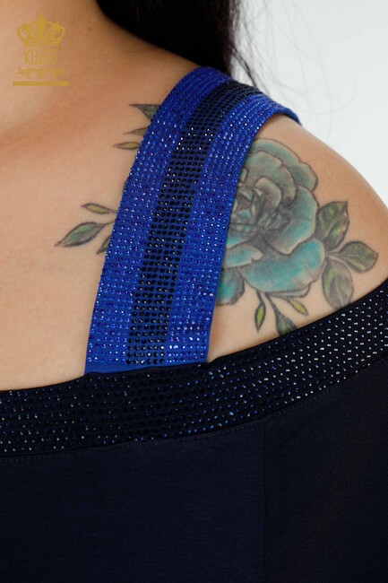 женская туника с вышивкой камнями темно-синяя - 77721 | КАZЕЕ - Thumbnail